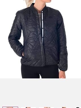 Nike Quilted Bomber Jacket Womens Small Black Lightweight Snap Front